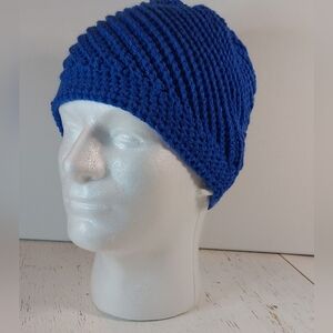 Pretty Cool Blue Adult Beanie Handmade Crochet Hat Winter Christmas Gift Warm